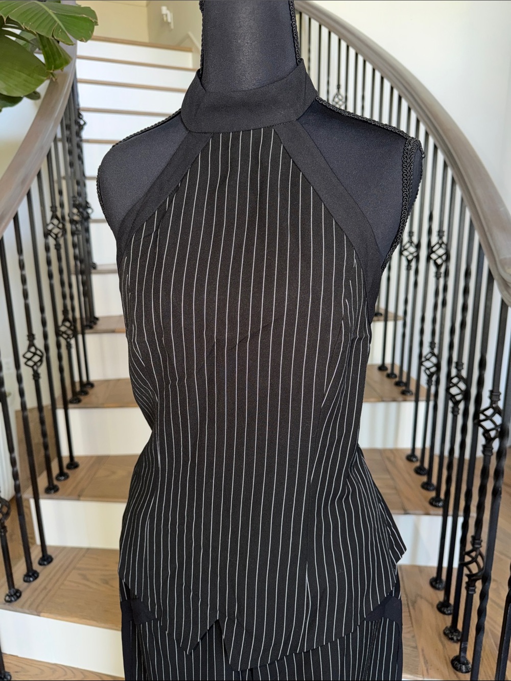 NWT Commense Black Pinstripe Halter Pant Set (Medium) - Picture 2 of 7